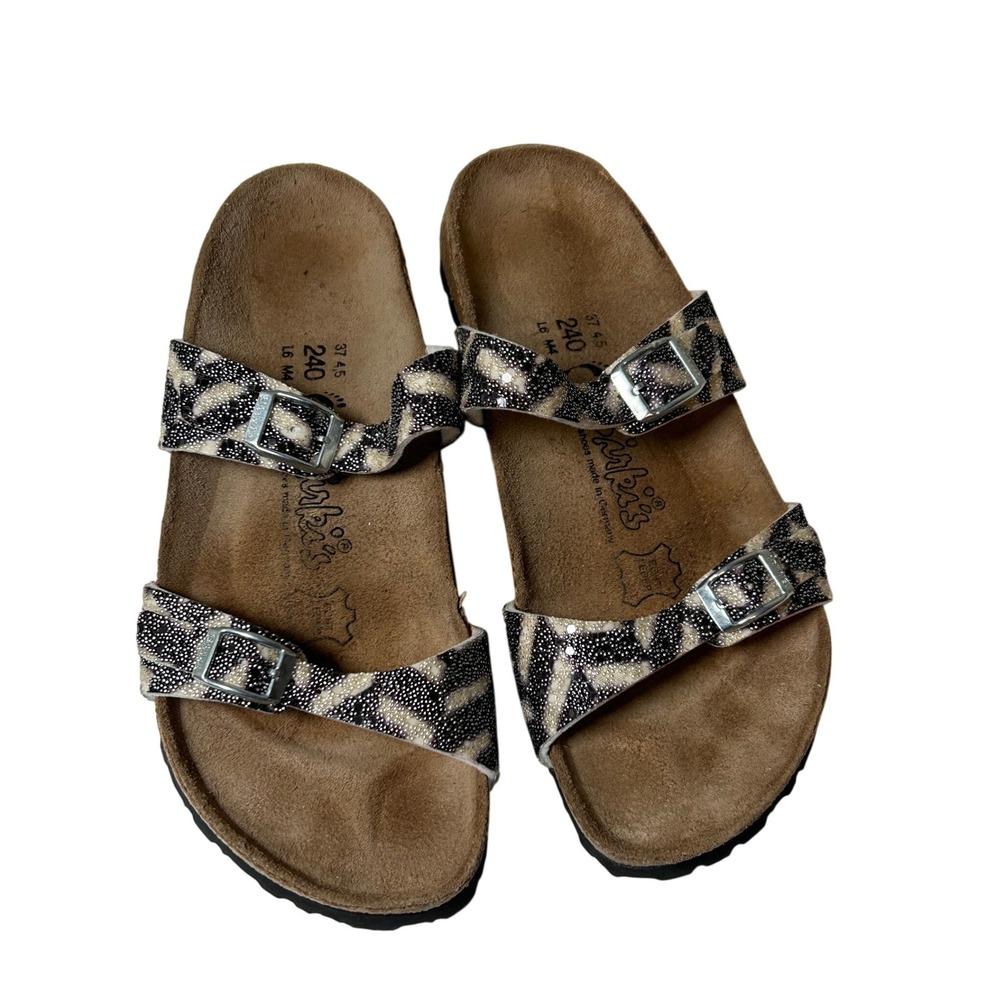 Birkis Sydney Sandals Women's 37 Birkenstock 6.5 Shoes Black White Animal Print